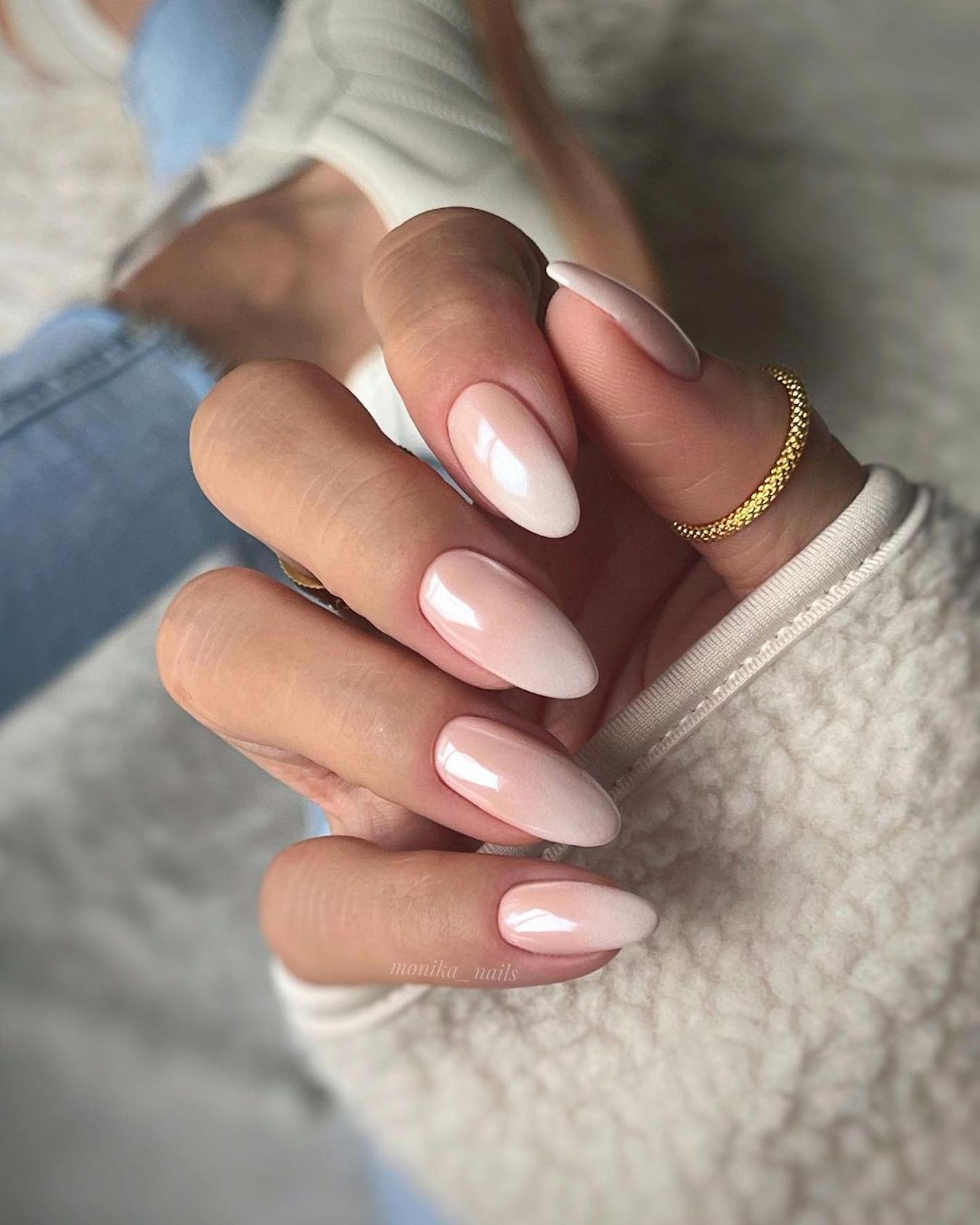 Milky Pink And White Shimmer Ombre Nails — Winter Nail Colors for Women Over 60