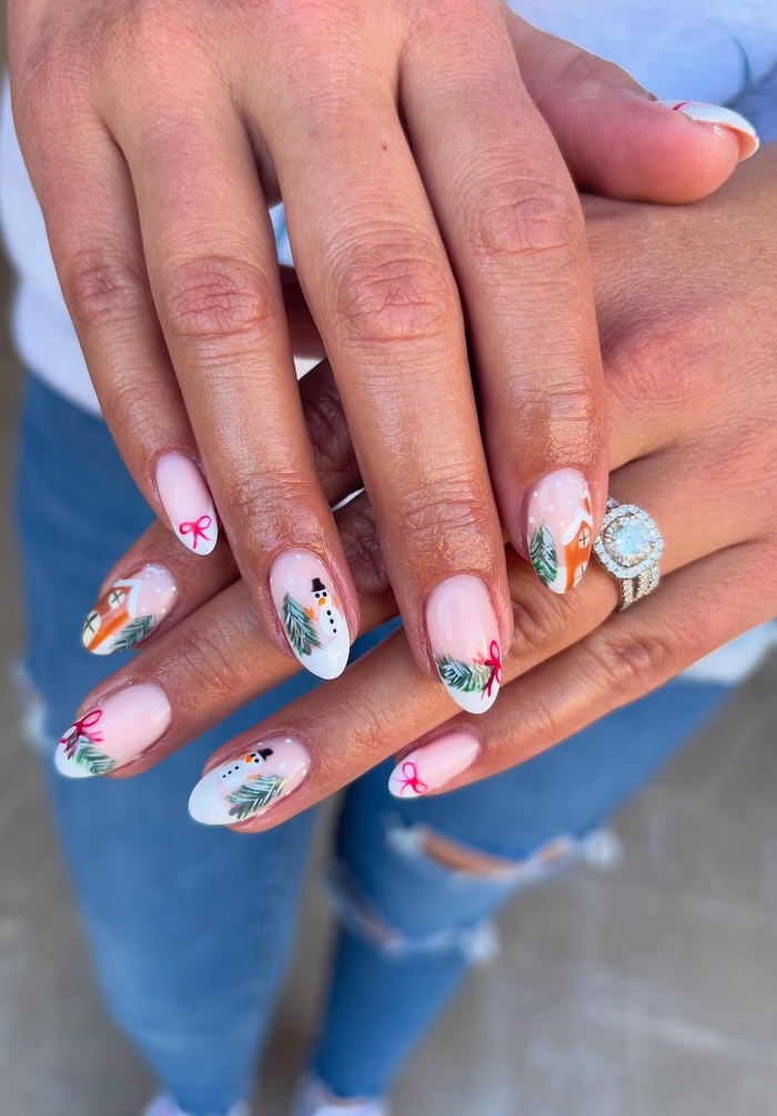 Pale Pink Holiday Scene Bow Nails Pale Pink Holiday Scene Bow Nails β Winter Bow Nails