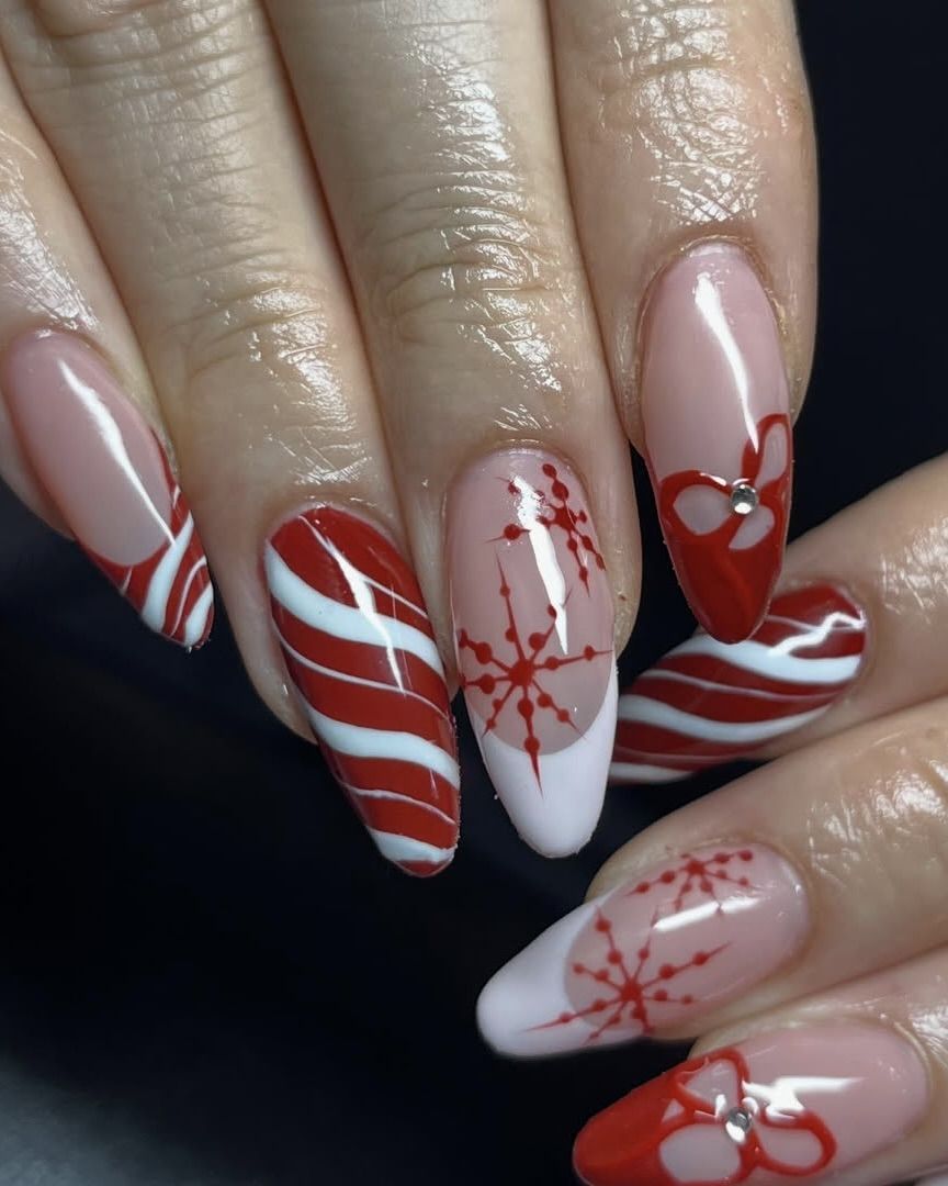 Deep Red Glitter French Snowflake Nails Deep Red Glitter French Snowflake Nails β Easy Christmas Nails 2026