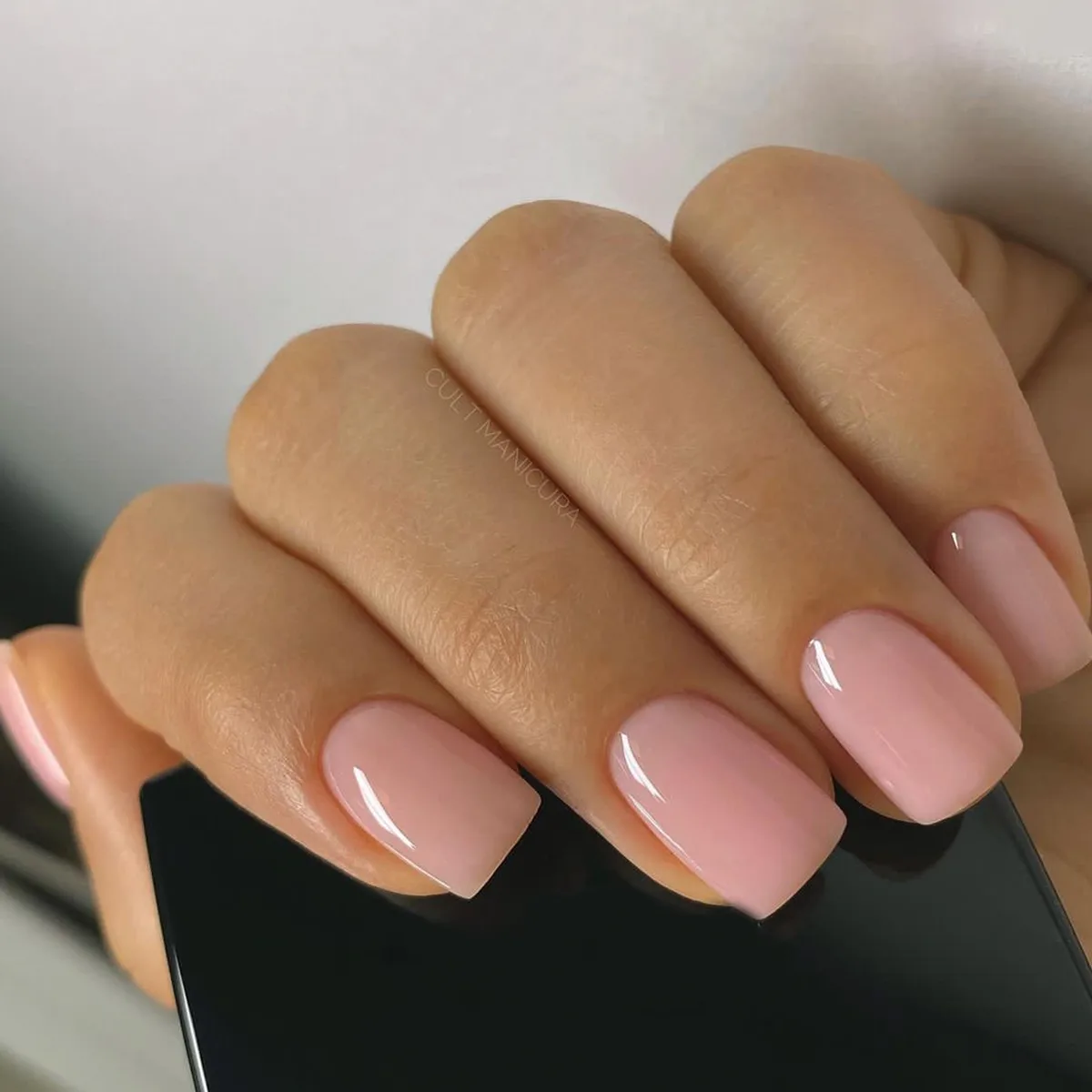 Sheer Light Pink Glossy Nails — Short Winter Gel Nails