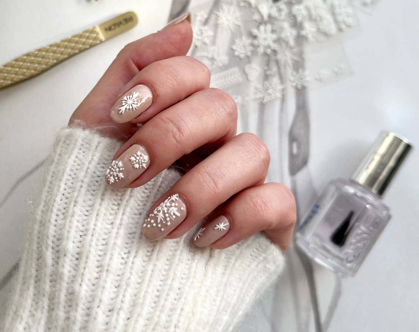 Neutral Nude Snowflake Decals — Simple Winter Nails