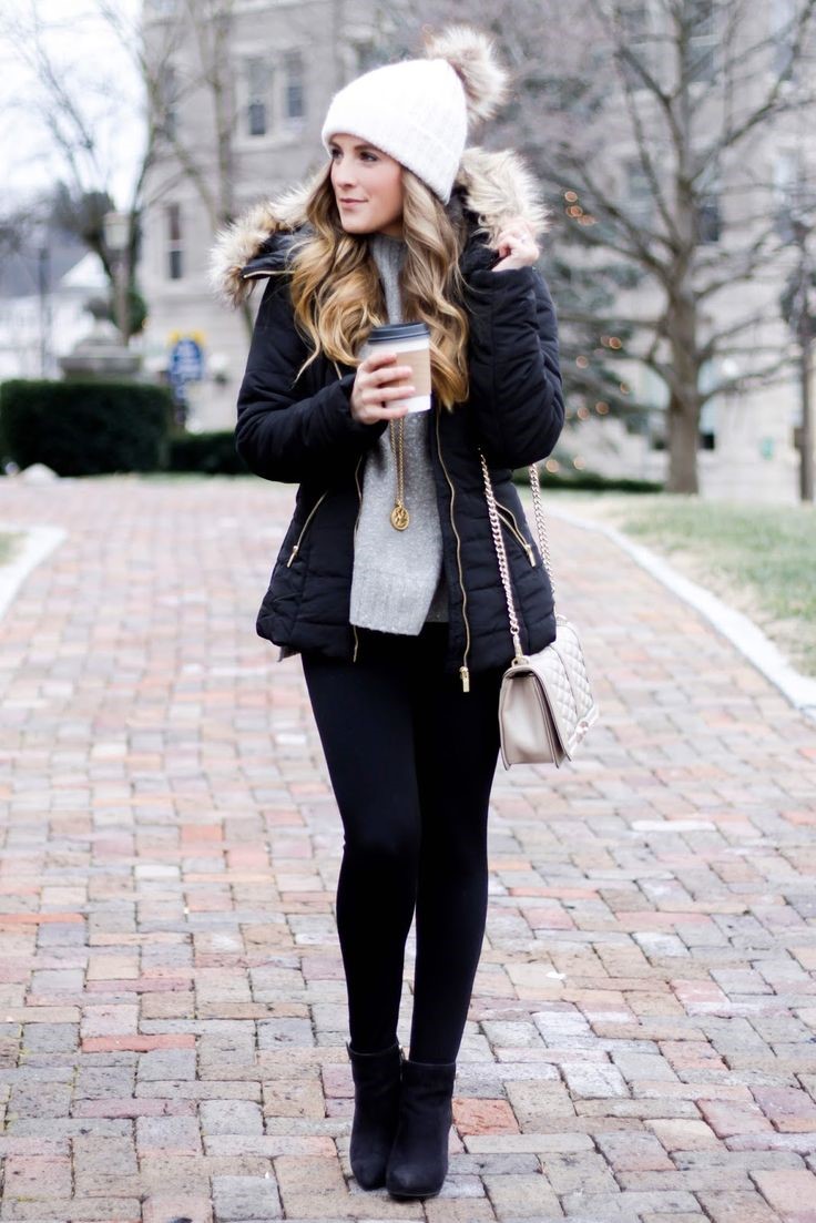 Puffer Jacket with Fur-Trimmed Hood and Beanie — Winter Going Out Outfits