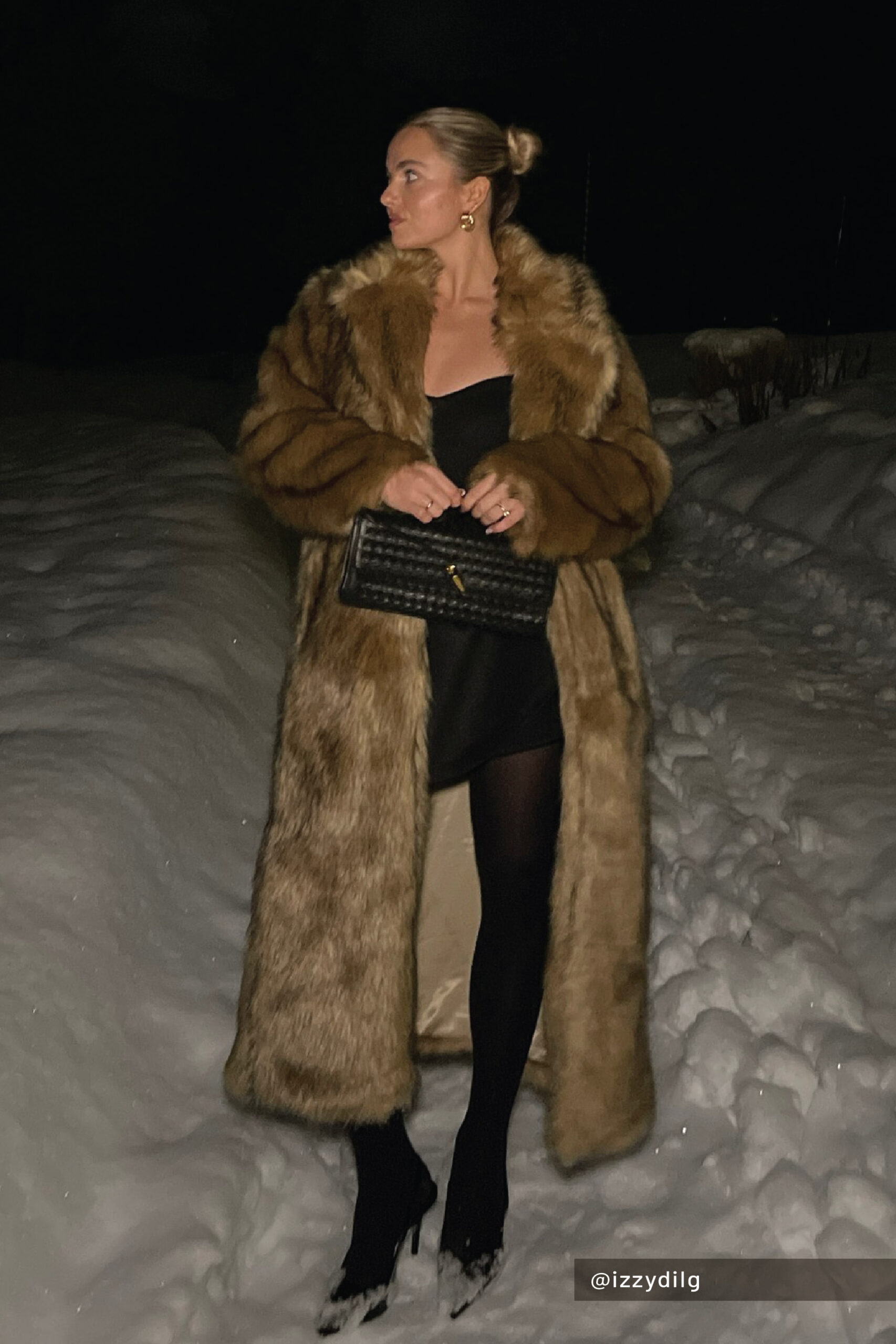 Faux Fur Coat Over Strapless Dress: Luxe Winter Glam — Winter Birthday Outfits