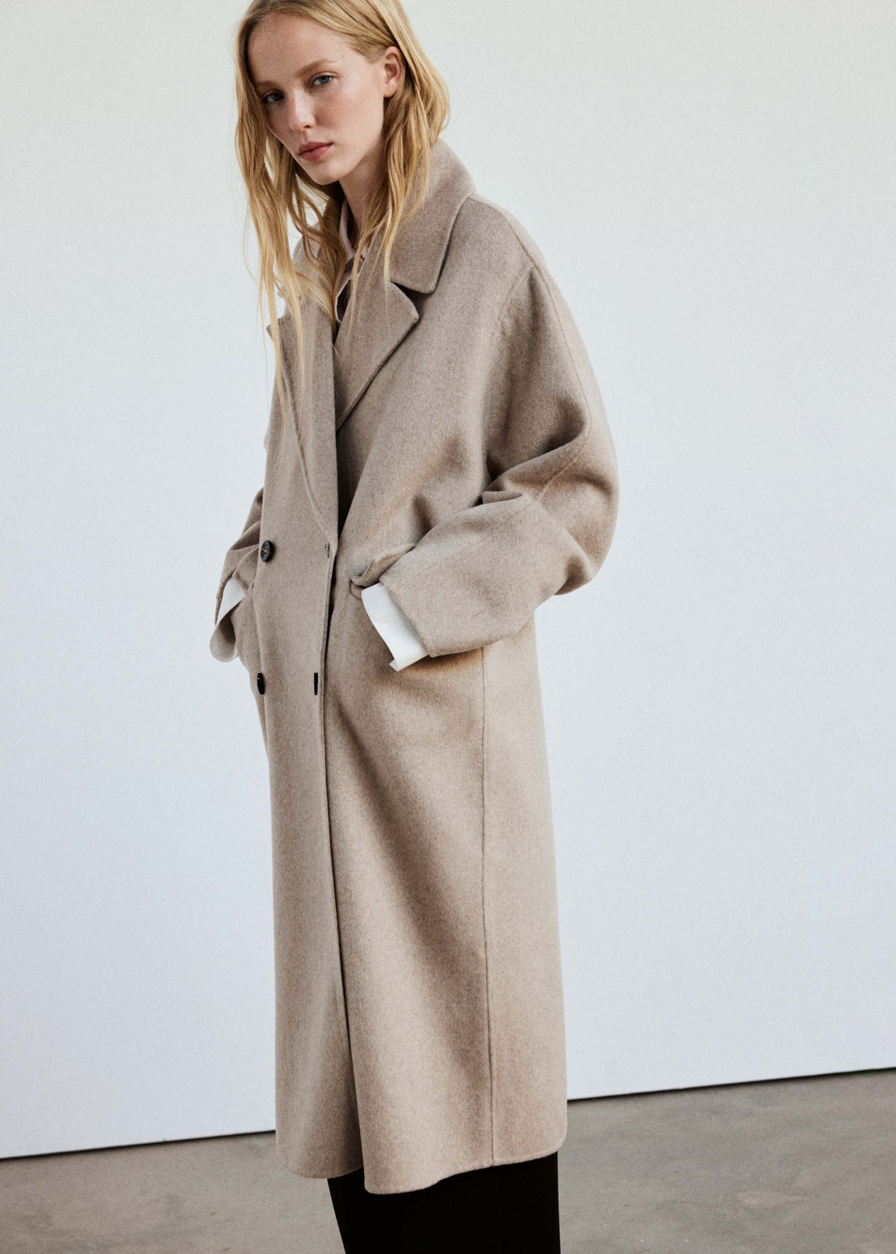 Minimalist Beige Oversized Wool Coat with White Shirt — Winter Coats for Women