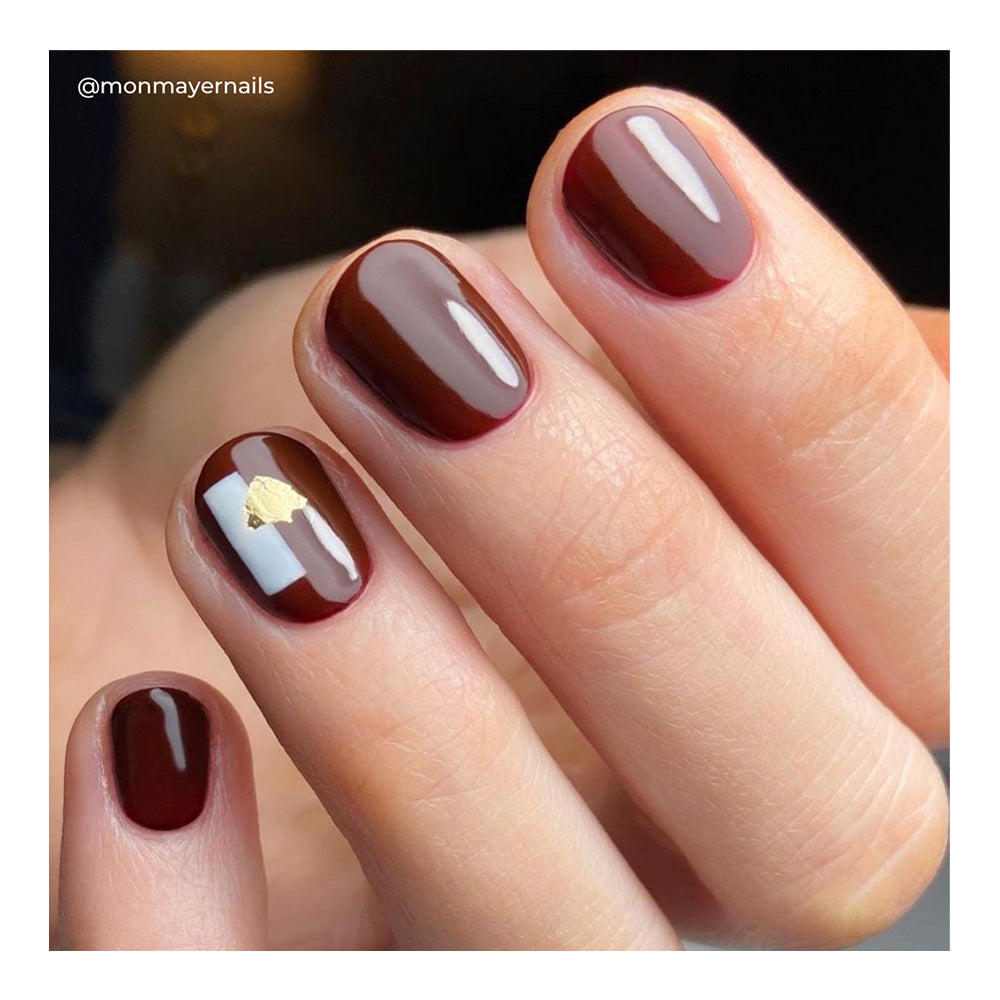Short Oval Dark Red Gold Foil Accent Short Oval Dark Red Gold Foil Accent β Black Cherry Nails