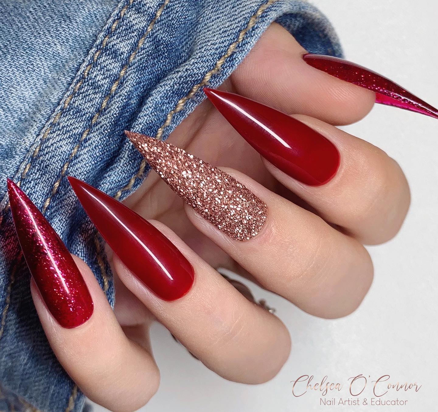 Stiletto Deep Cherry Red Glitter Stiletto Deep Cherry Red Glitter β Cherry Red Christmas Nails 2026