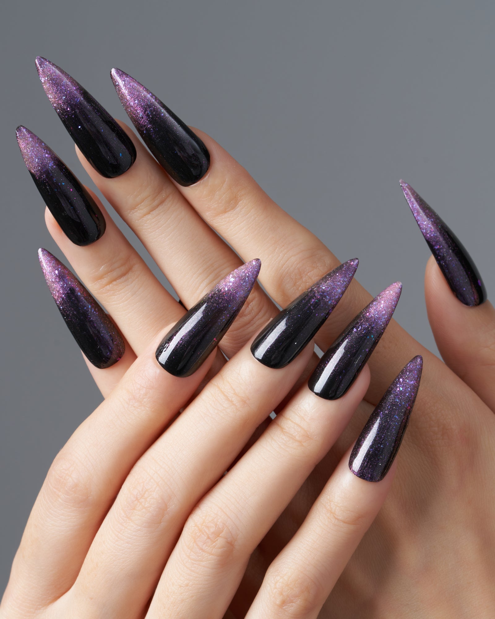 Black Purple Glitter Ombre Stiletto Nails Black Purple Glitter Ombre Stiletto Nails β Winter Stiletto Nails