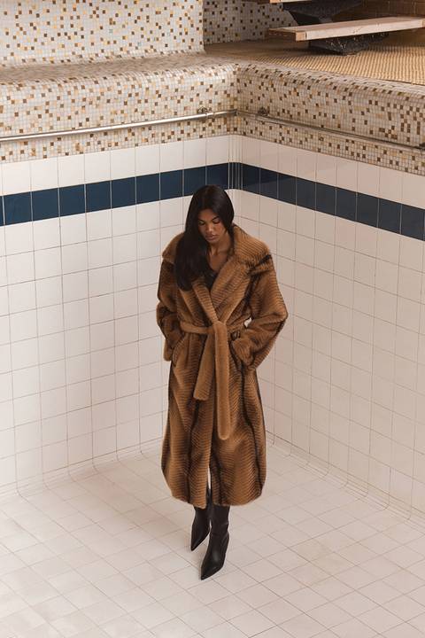 Plush Faux Fur Belted Long Coat In Brown Plush Faux Fur Belted Long Coat In Brown β Long Coat Outfits