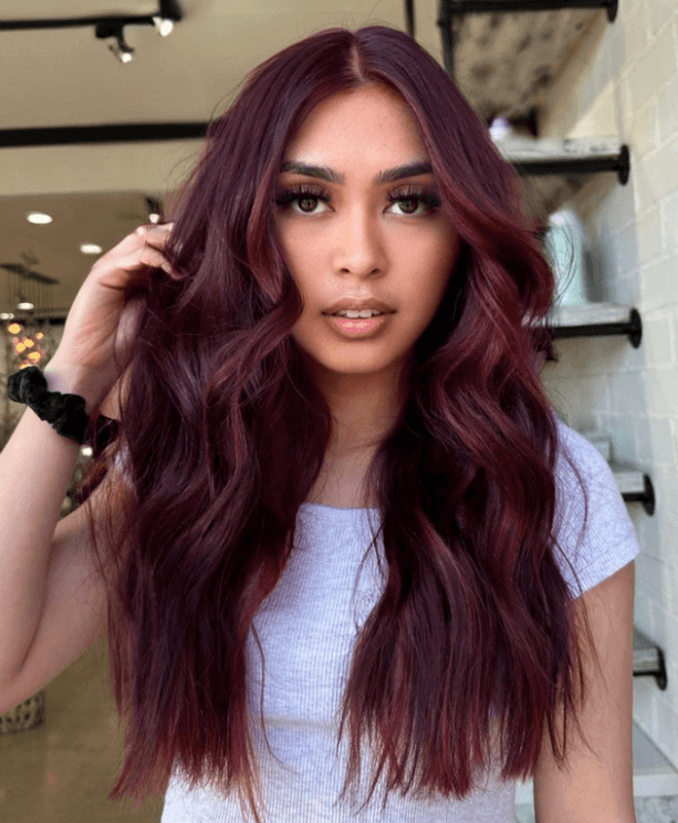Deep Burgundy Plum Waves — Winter Hair Colors for Plus Size Women