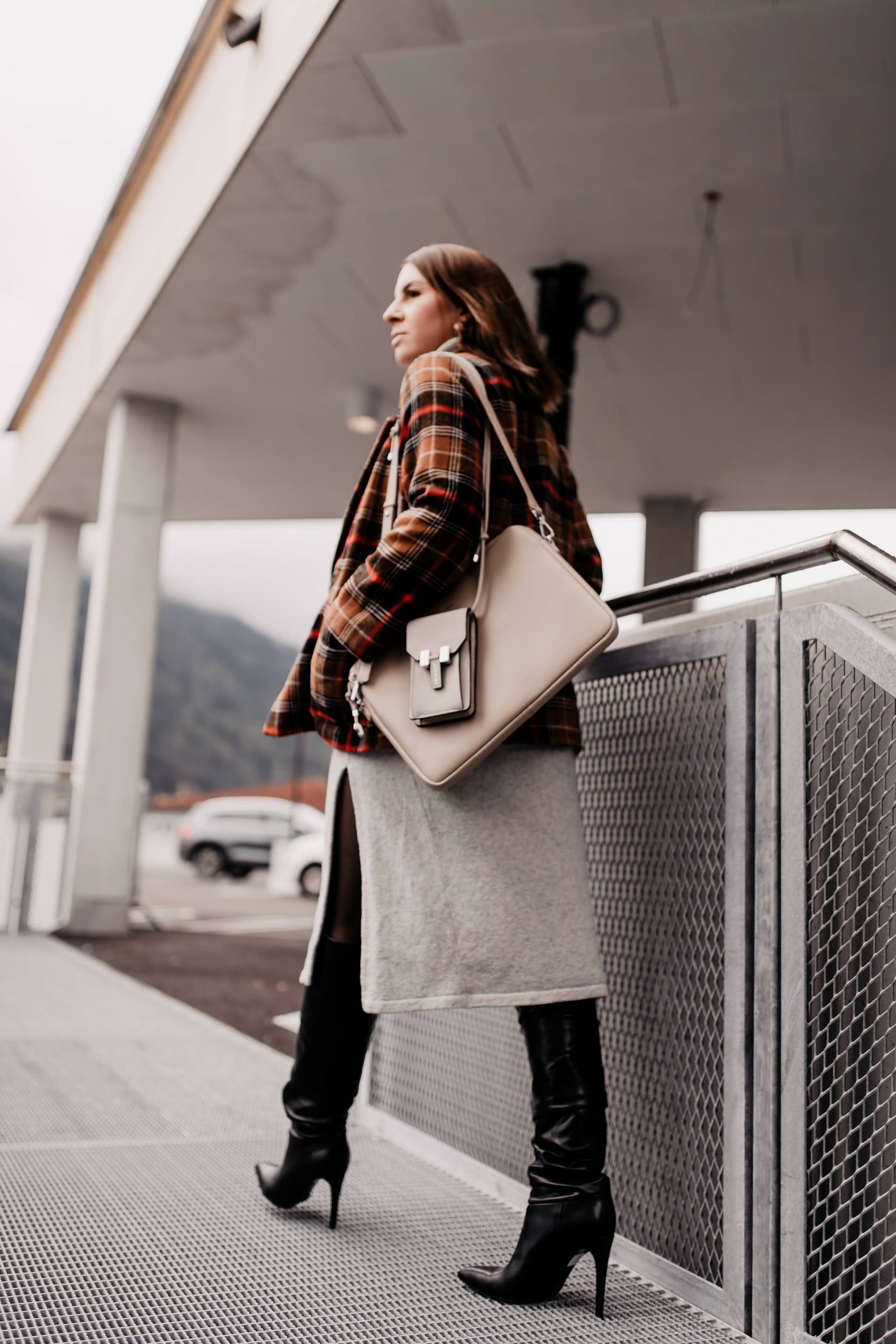 Smart Casual: Plaid Blazer Over Knit Dress — Late Winter Outfits