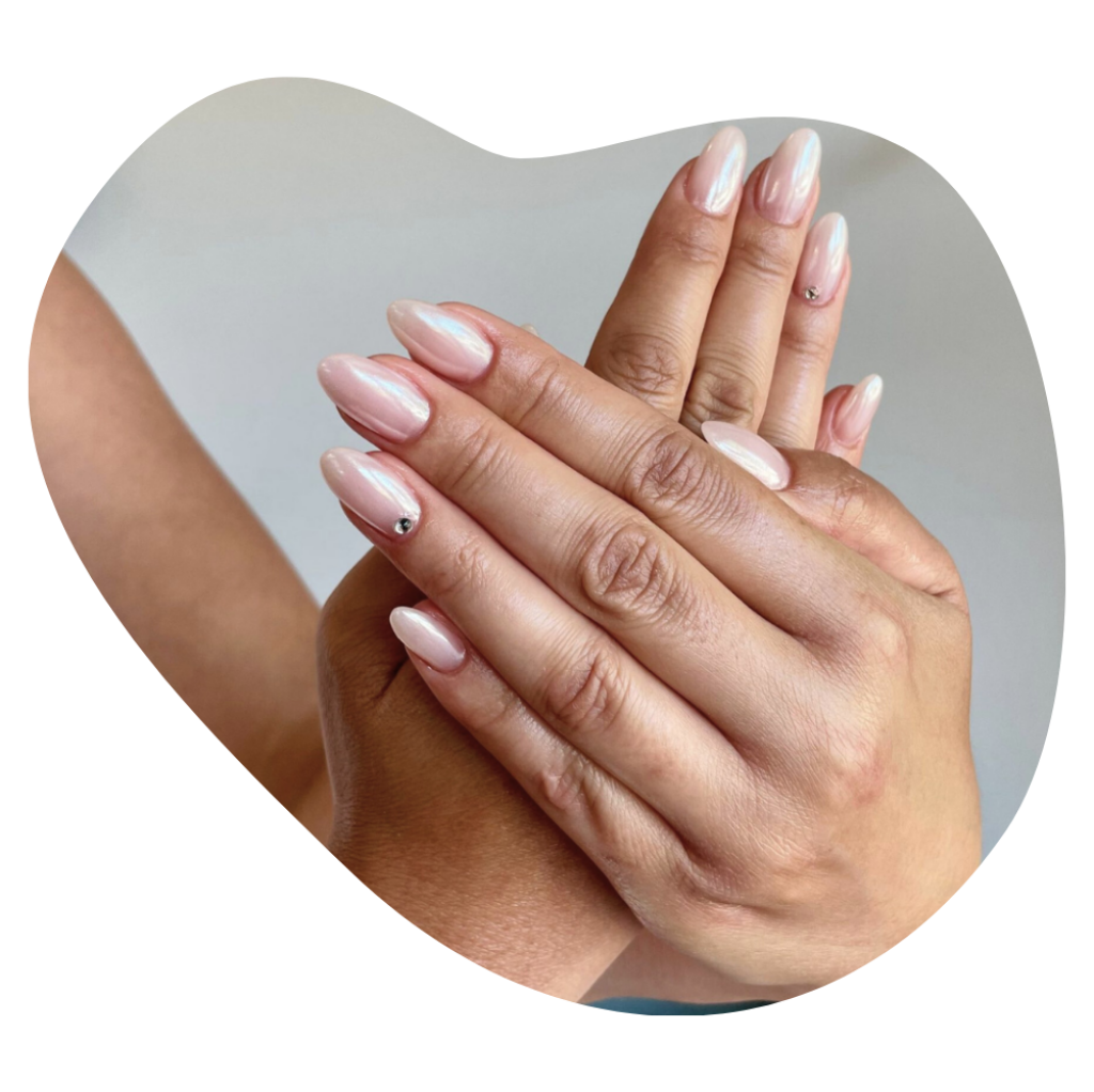 Pale Pink Pearlescent Short Oval Nails with Rhinestones Pale Pink Pearlescent Short Oval Nails with Rhinestones β Winter Work Nails