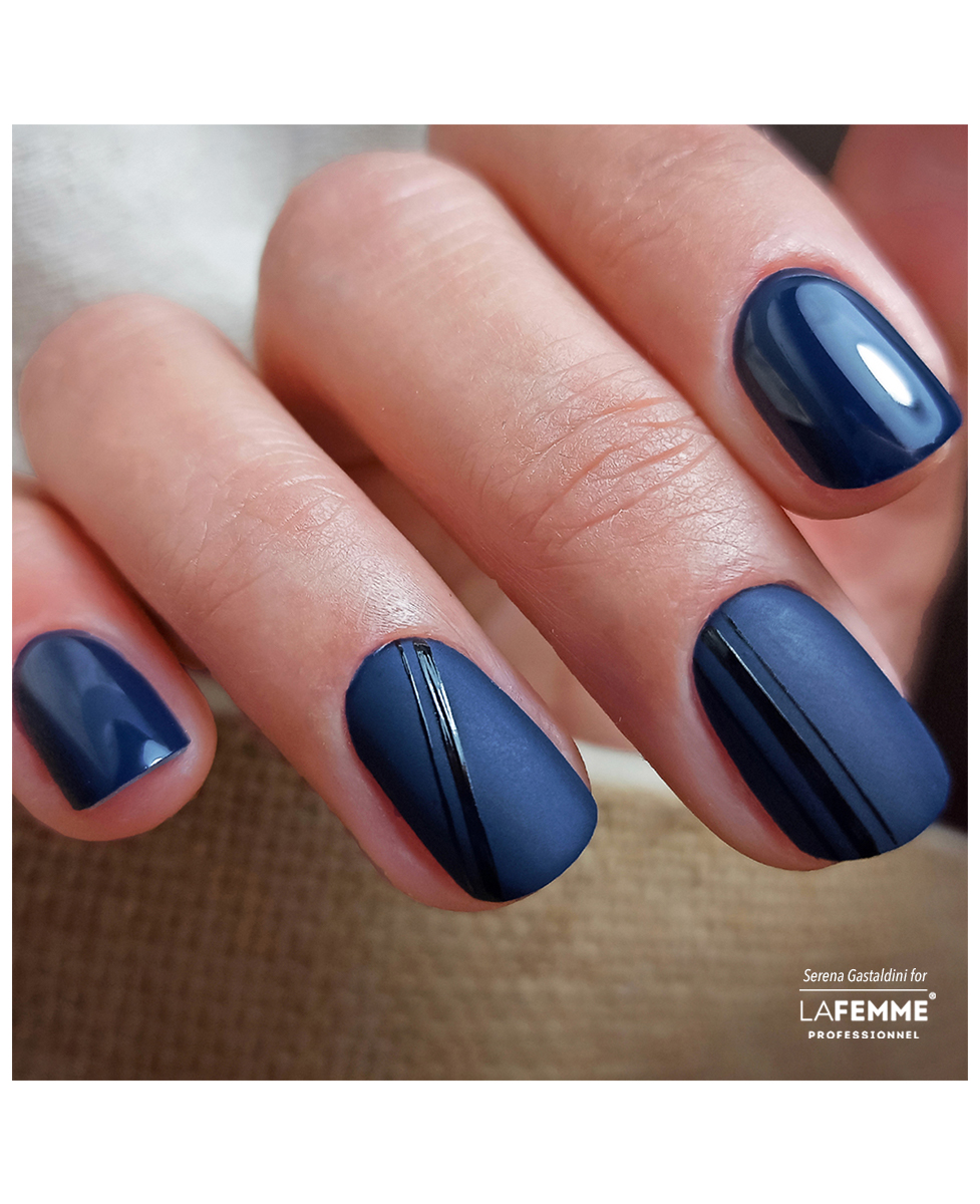 Matte Navy with Glossy Line Accents — Navy Blue Nails