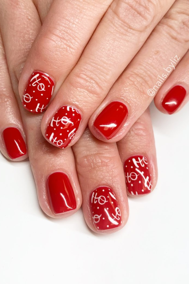Bright Red Ho Ho Ho Square Nails Bright Red Ho Ho Ho Square Nails β Simple Short Christmas Nails 2026