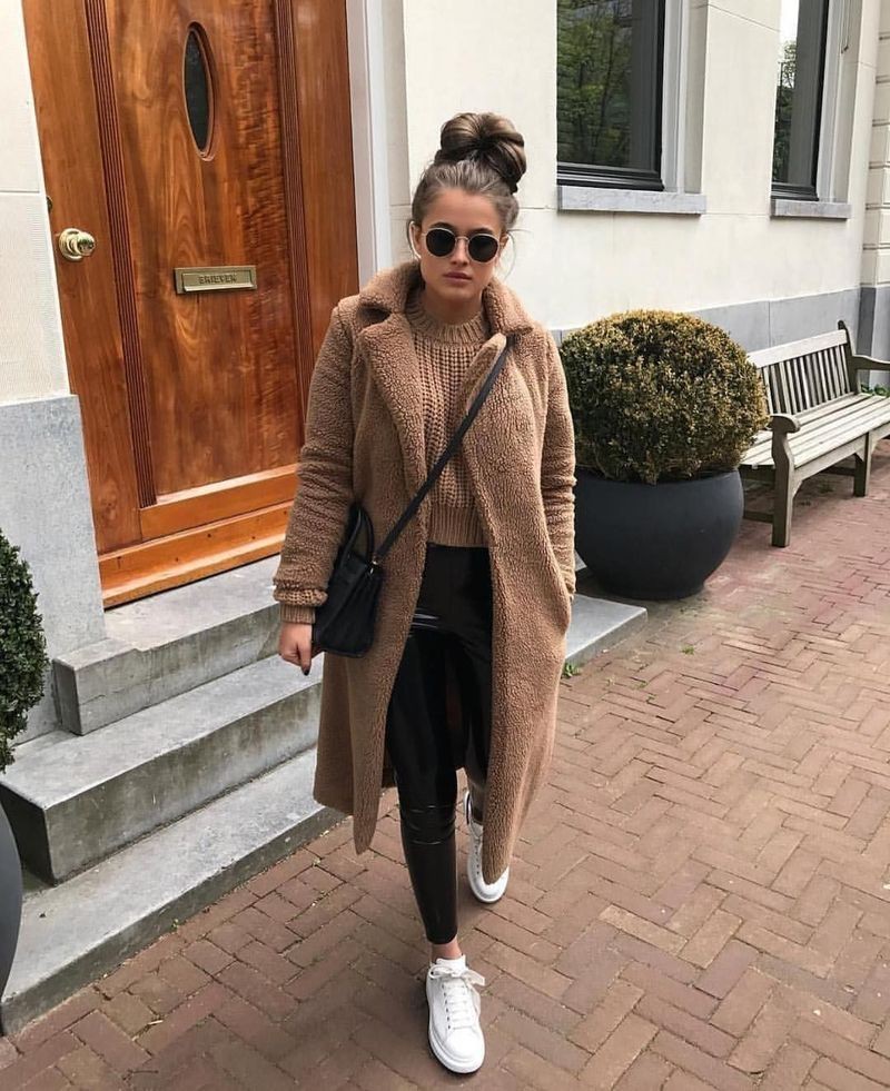 Grey Hooded Coat Over a White A-Line Dress — Cute Winter Outfits