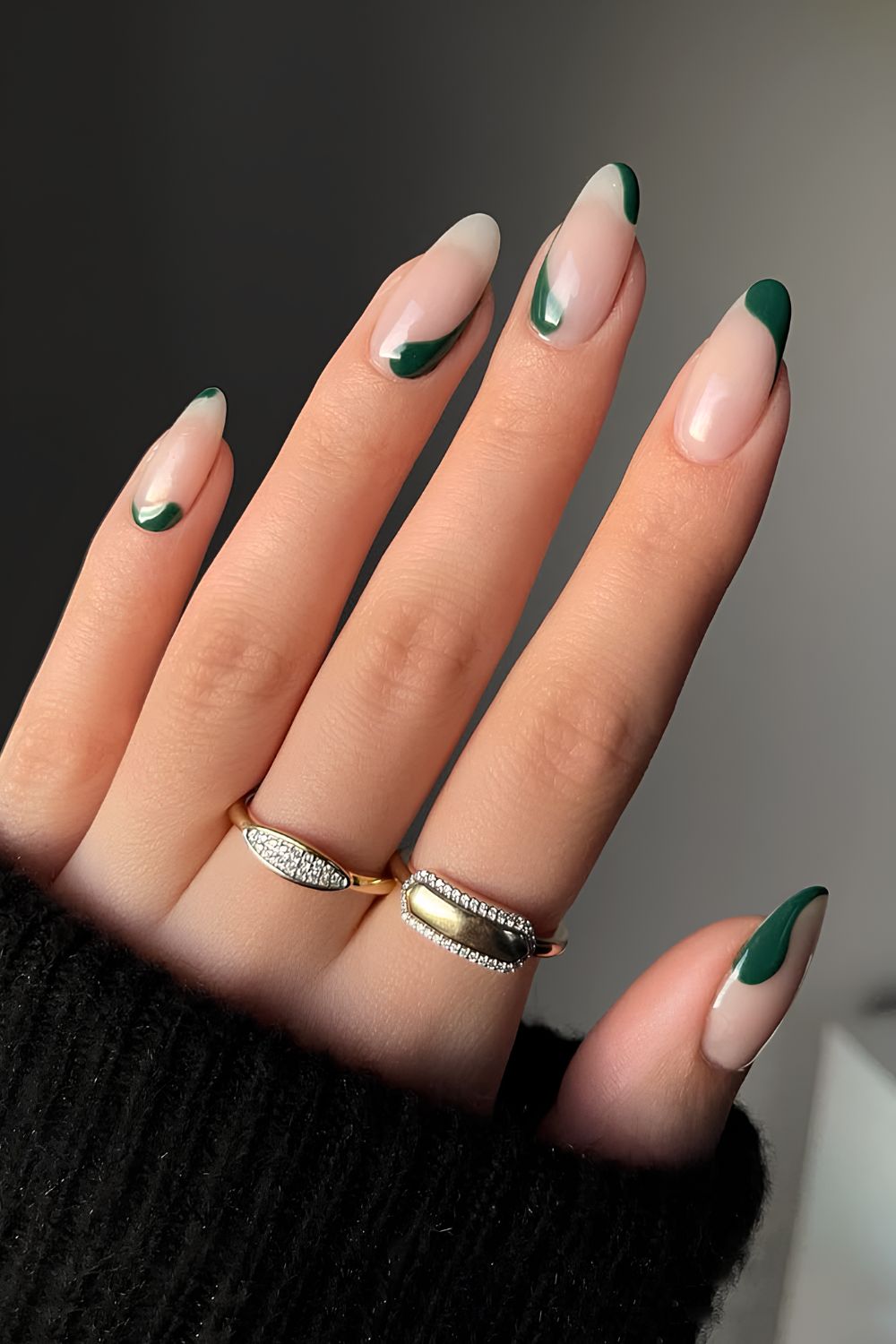 Sheer Nude with Dark Green French Tips Sheer Nude with Dark Green French Tips β Emerald Green Nails