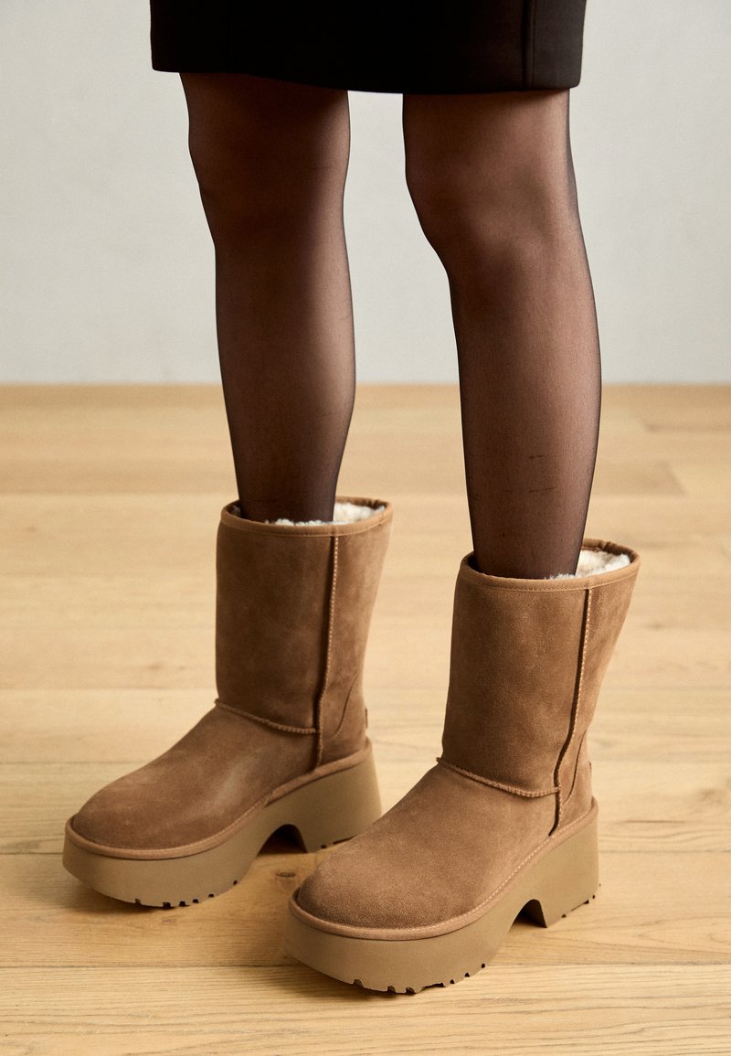 Tan Platform Ugg Boots Platform Uggs Detail: Shearling and Tights — Ugg Boots Outfits