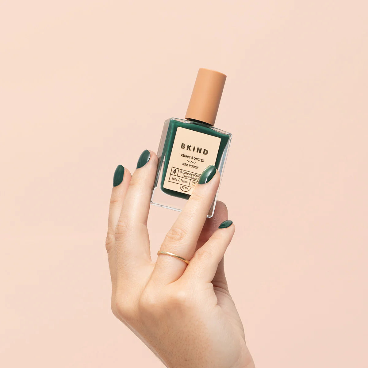 Short Oval Glossy Green & Polish Bottle — Dark Green Winter Nails