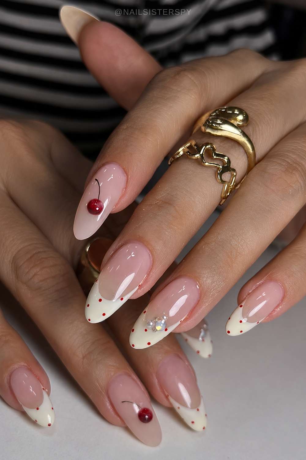 Sheer Pink French with Cherry Motif Sheer Pink French with Cherry Motif β Coquette Winter Nails
