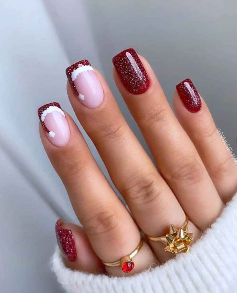 Short Santa Hat French Tip Nails Short Santa Hat French Tip Nails β Christmas Square Nails 2026