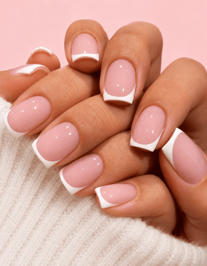 Short Square Nude Pink White French Short Square Nude Pink White French β New Years French Tip Nails 2027