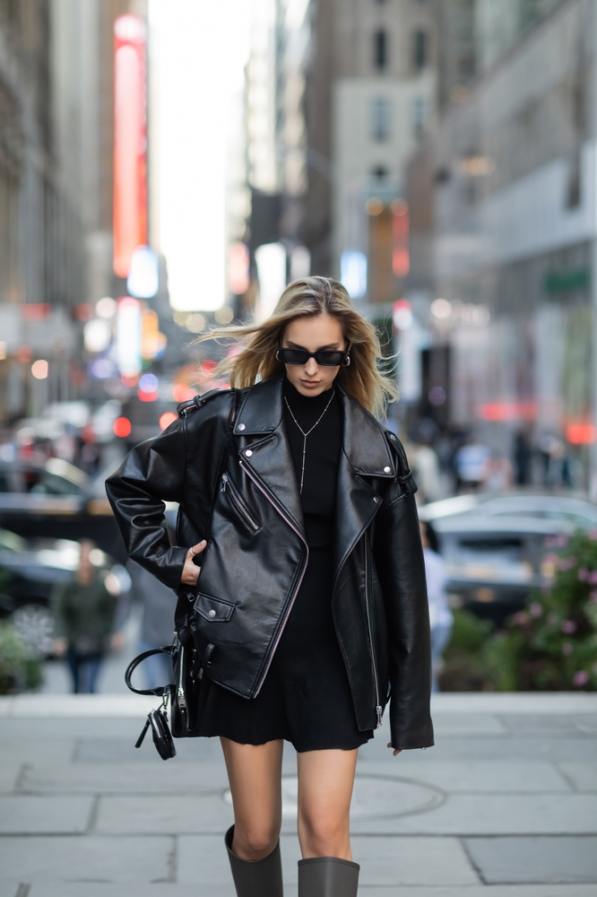 Edgy Biker Jacket Over Mini Dress — NYC Winter Outfits