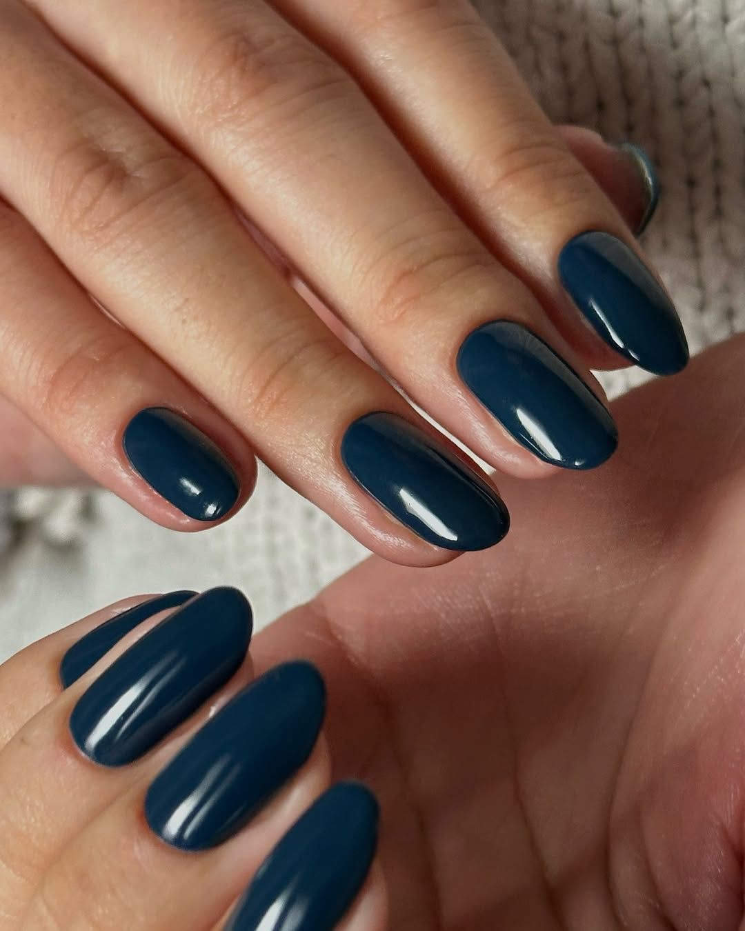 Solid Color Deep Teal Petrol Blue Glossy Short Oval — Winter Nail Colors for Short Nails