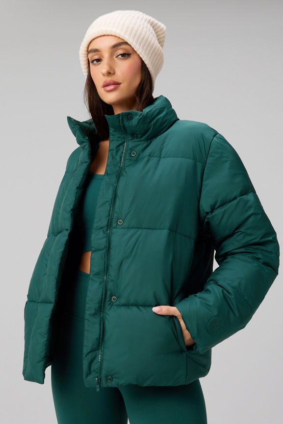 Boxy Teal Cropped Puffer Jacket for a Vibrant Athleisure Vibe — Winter Jackets for Women