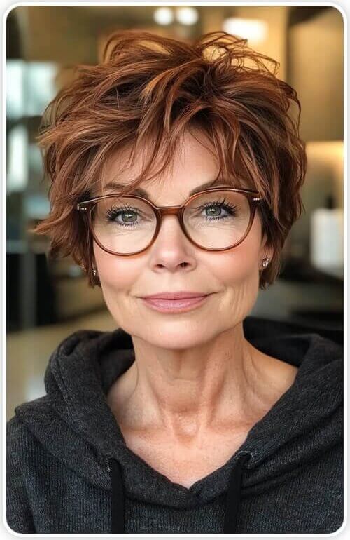Warm Reddish-Brown Textured Pixie Warm Reddish-Brown Textured Pixie β Winter Hair Colors for Women Over 40