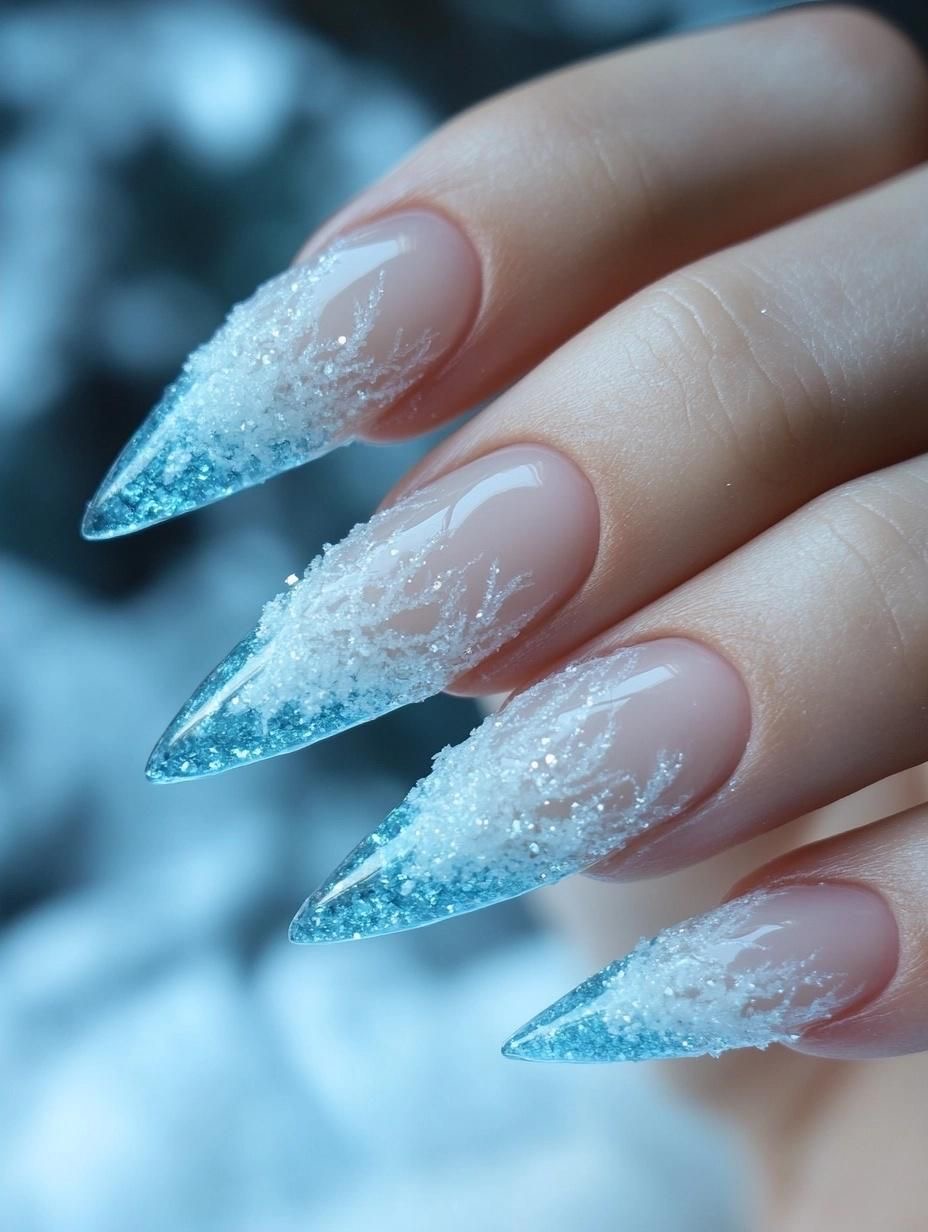 Matte And Glitter Visual Idea — Winter Ombre Nails