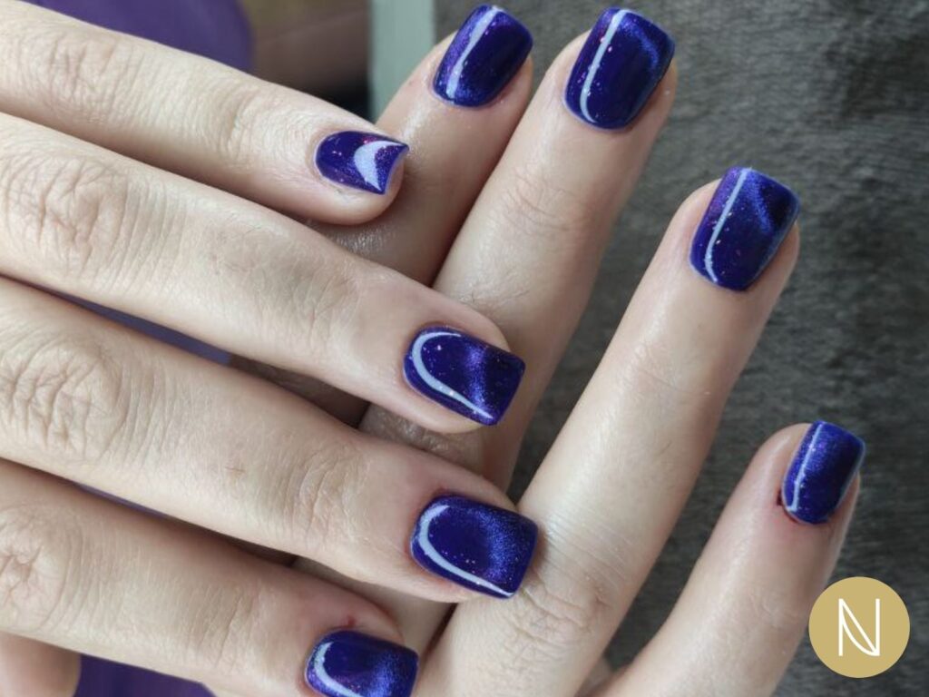Short Square Deep Blue Cat-Eye — Simple New Years Nails 2027