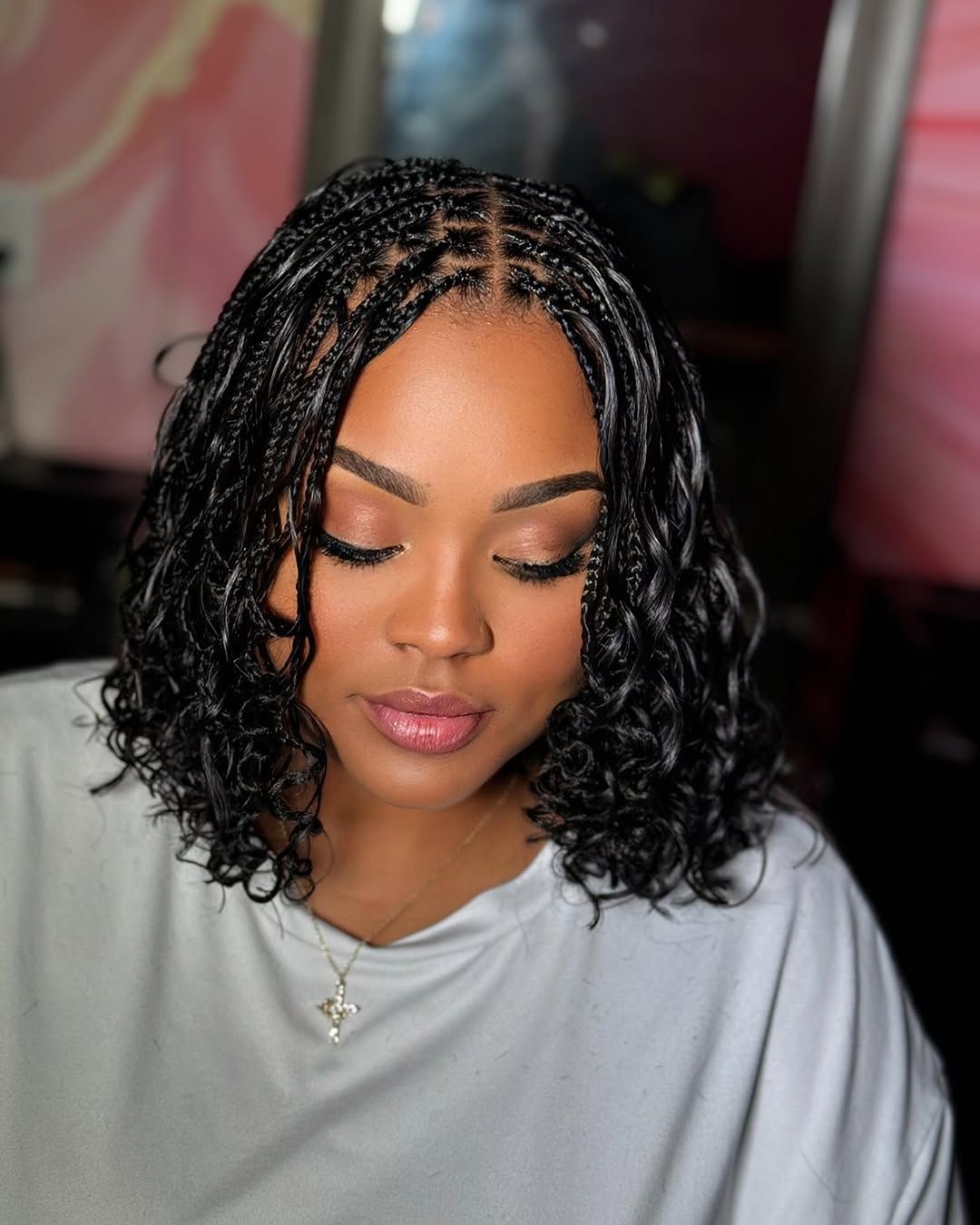 Short Braided Bob with Curly Ends — Winter Braid Colors for Black Women