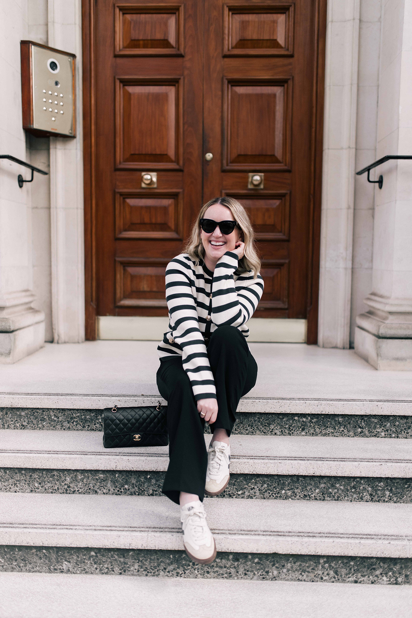 Monochrome Stripes: Casual London Winter Chic — London Winter Outfits