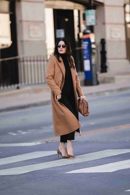 Long Camel Coat Styled With All-Black Separates — Camel Coat Outfits