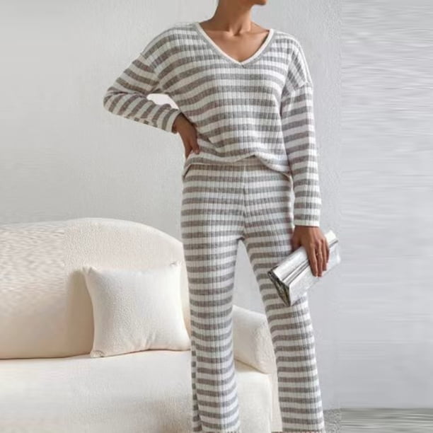 Ribbed Knit Loungewear: Striped Set for Ultimate Comfort Ribbed Knit Loungewear: Striped Set for Ultimate Comfort β Comfy Winter Outfits