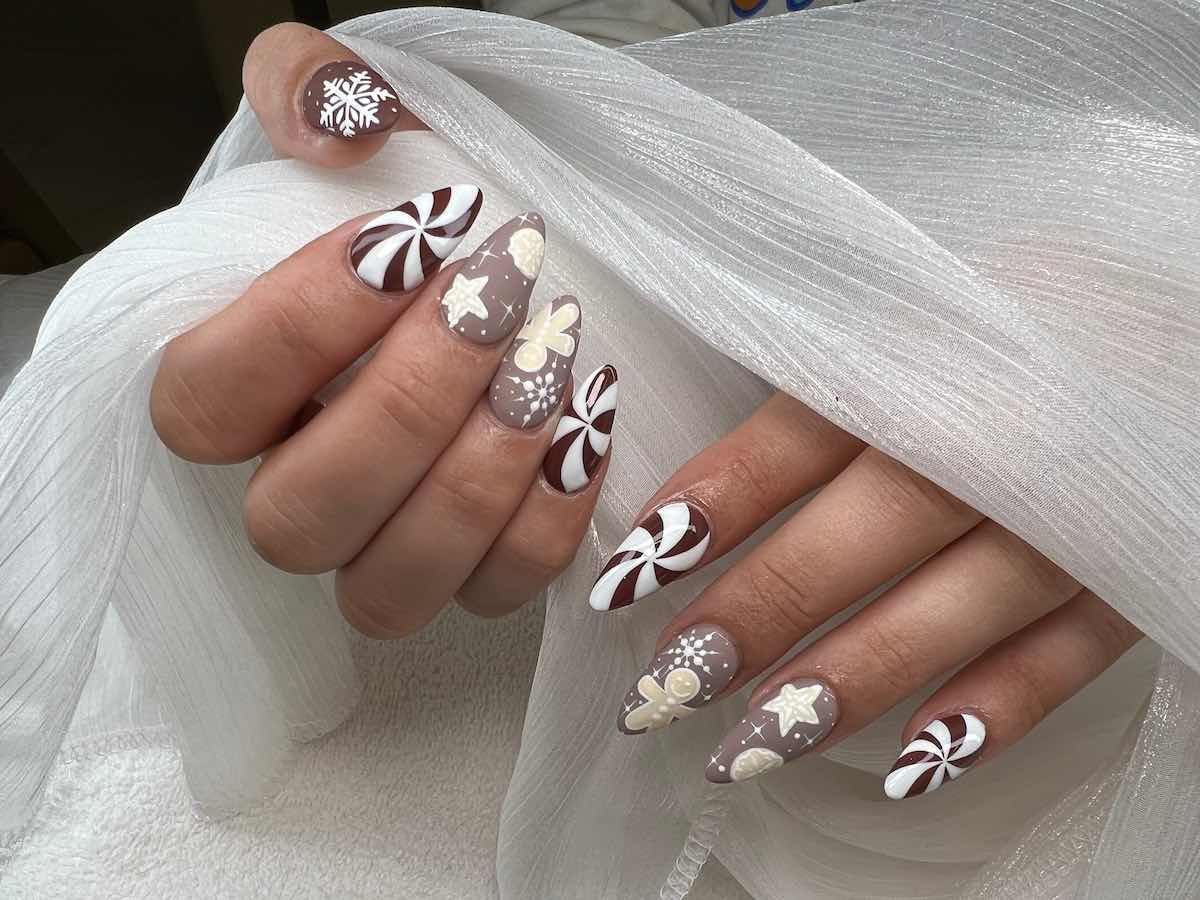 Long Almond Festive Motif Nails Long Almond Festive Motif Nails β New Years Dip Powder Nails 2027