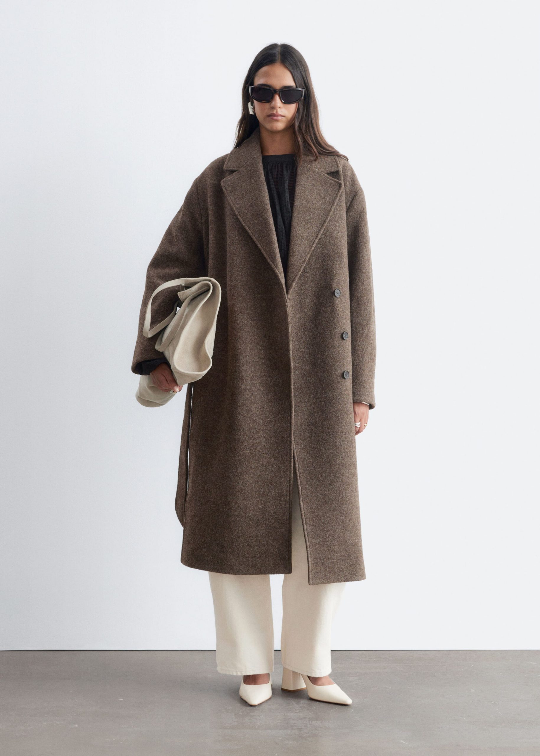 Oversized Textured Brown Coat with Wide-Leg Trousers — Winter Coats for Women