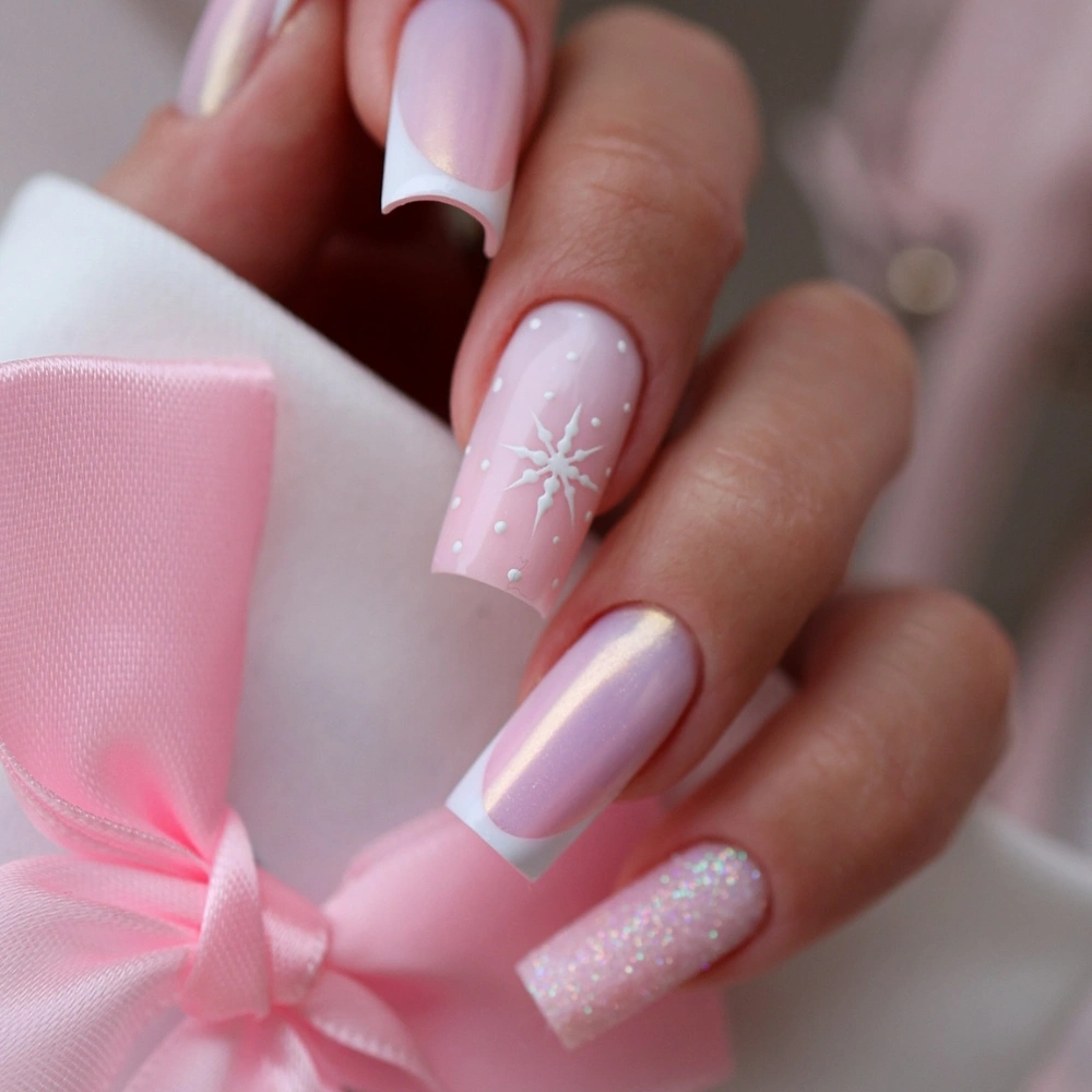 Iridescent Shimmer Snowflake French Tips Iridescent Shimmer Snowflake French Tips β Winter French Tip Nails
