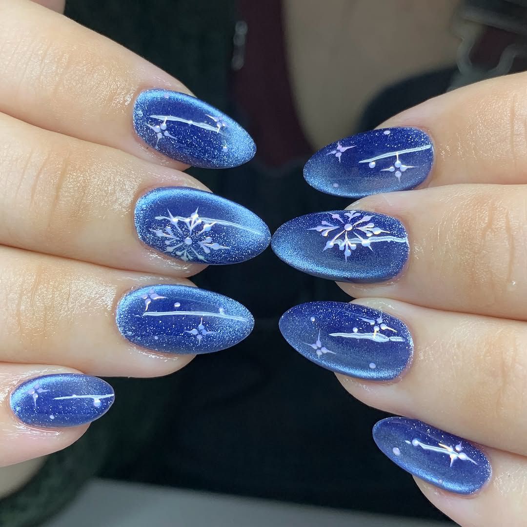 Short Almond with Silver Foil French Tips — New Years Gel Nails 2027