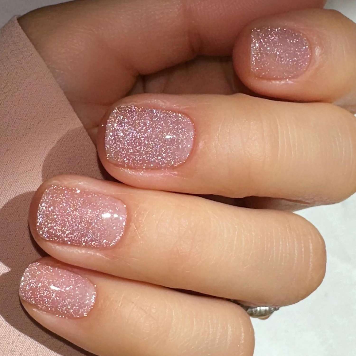 Short Square Iridescent Glitter Nails — Winter Wedding Guest Nails