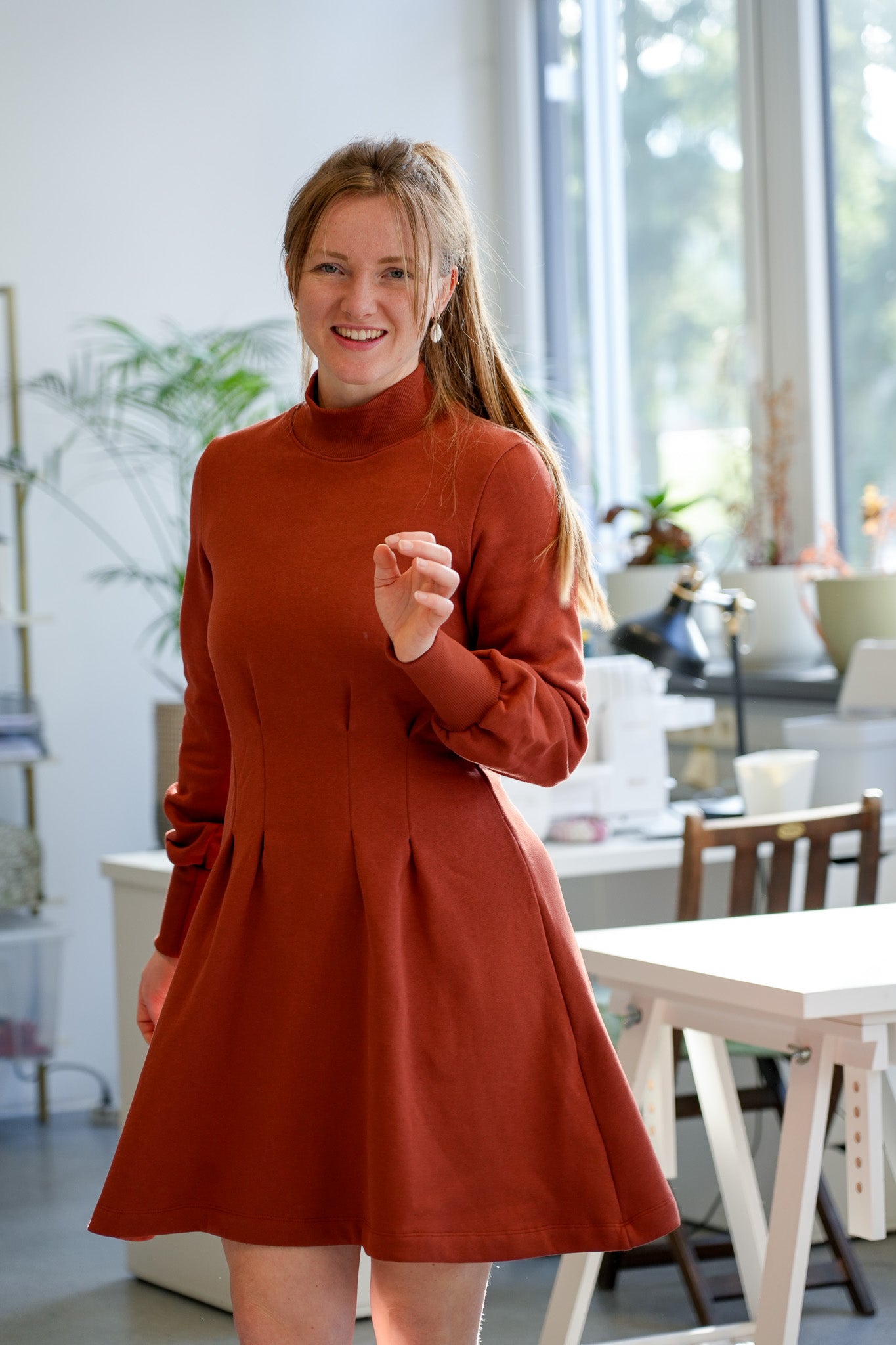 Rust Orange Fit and Flare Knit Dress with High Neckline Rust Orange Fit and Flare Knit Dress with High Neckline β Winter Dress Outfits