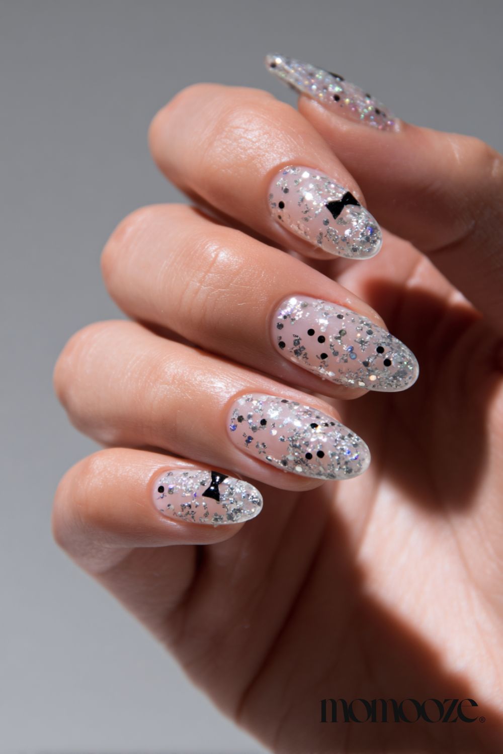 Silver Glitter Bow Charm Nails Silver Glitter Bow Charm Nails β Classy New Years Nails 2027