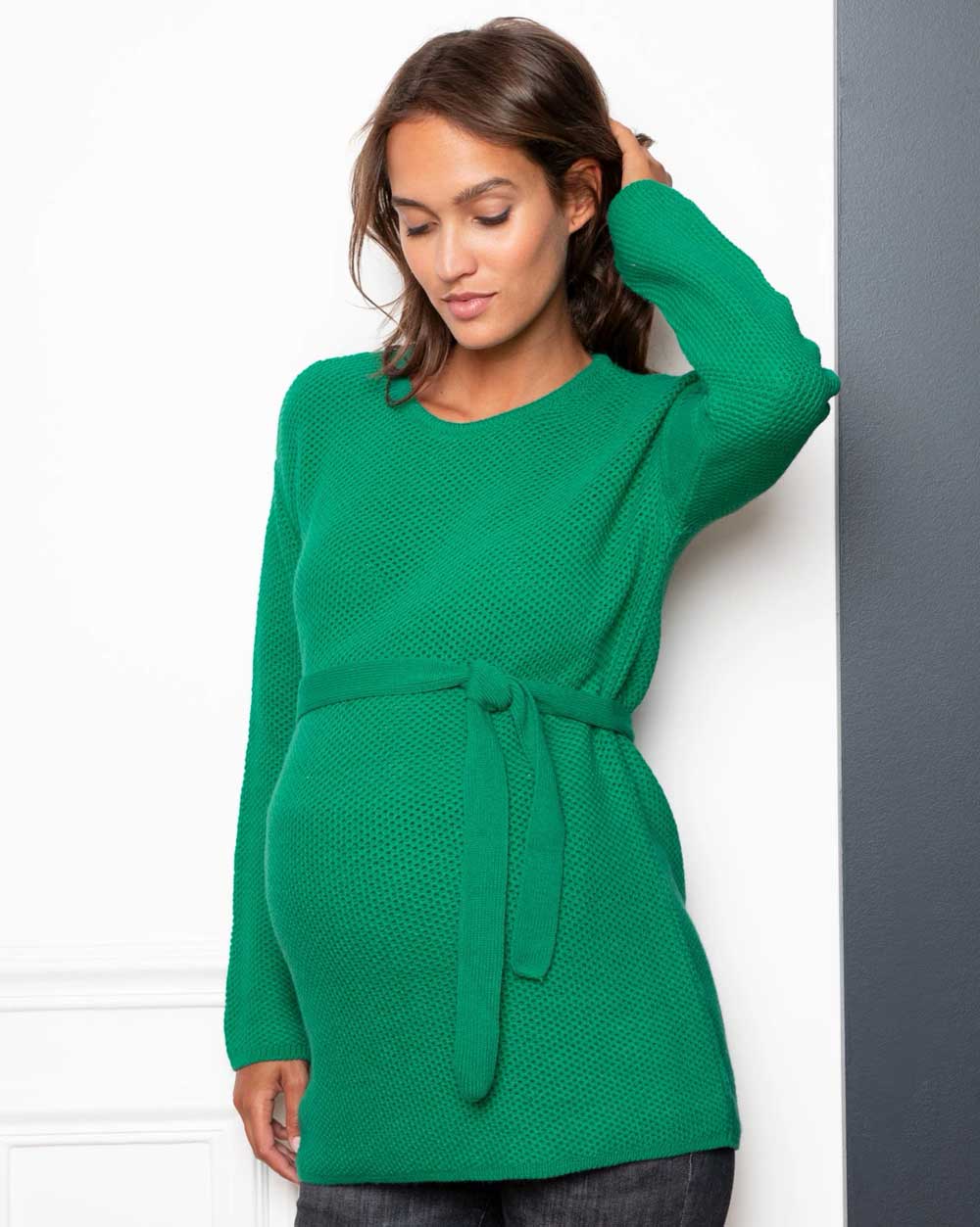 Textured Bright Green Knit Sweater Textured Bright Green Knit Sweater β Winter Maternity Outfits