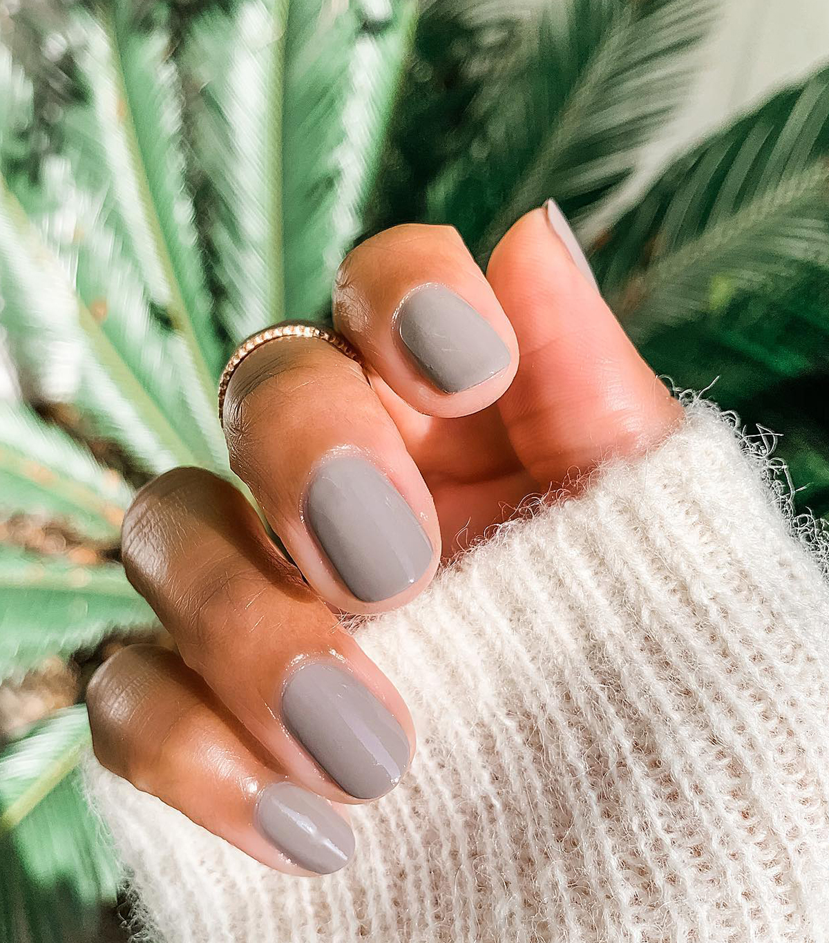 Both Hands Close-Up Visual Idea — Winter Gray Nails