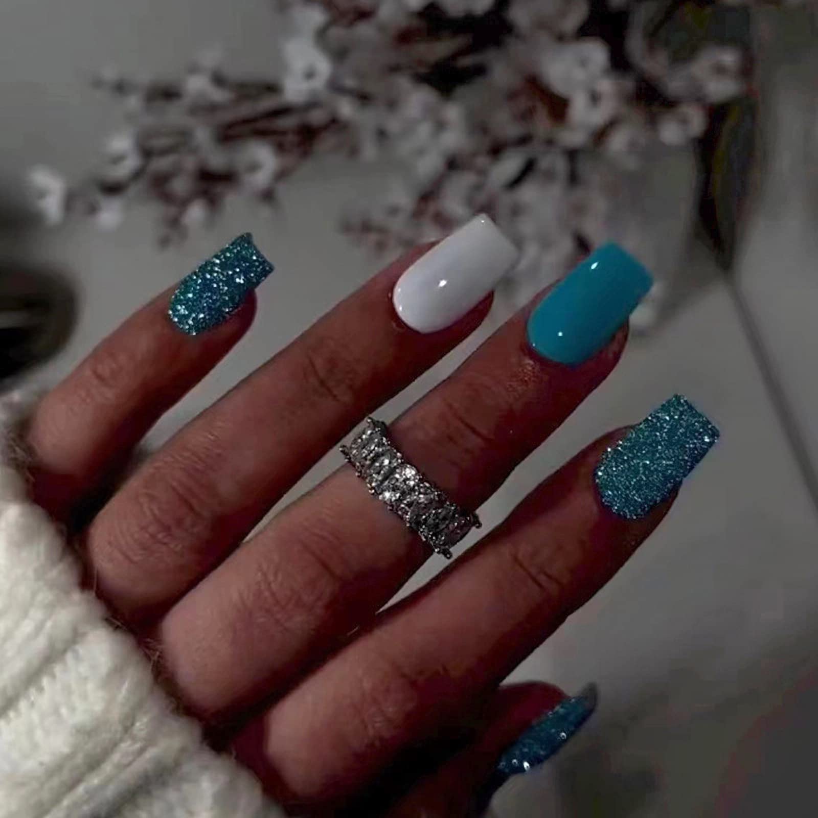 Glitter Solid Color White French Tip Visual Idea Glitter Solid Color White French Tip Visual Idea β Winter Squoval Nails