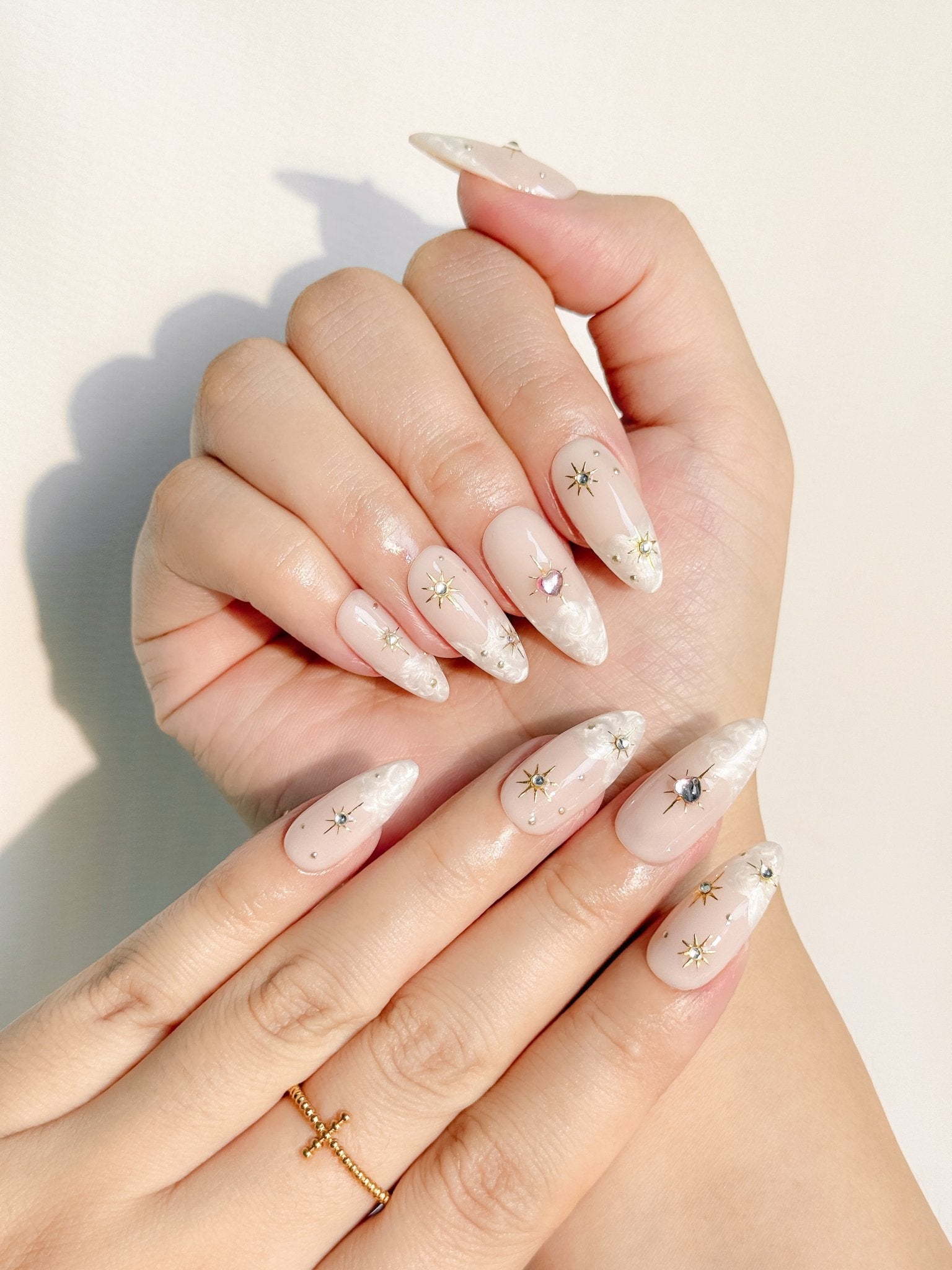 Nude Stiletto Cloud Star Rhinestone Nails — New Years Press On Nails 2027