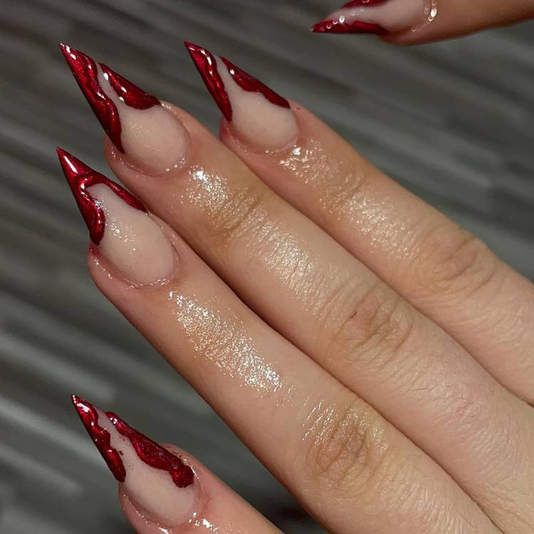 Deep Red Shimmer French Stiletto Nails Deep Red Shimmer French Stiletto Nails β Winter Stiletto Nails