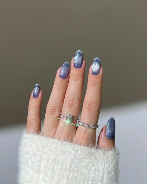 Deep Blue Purple Cat-Eye Nails — Cozy Winter Nails