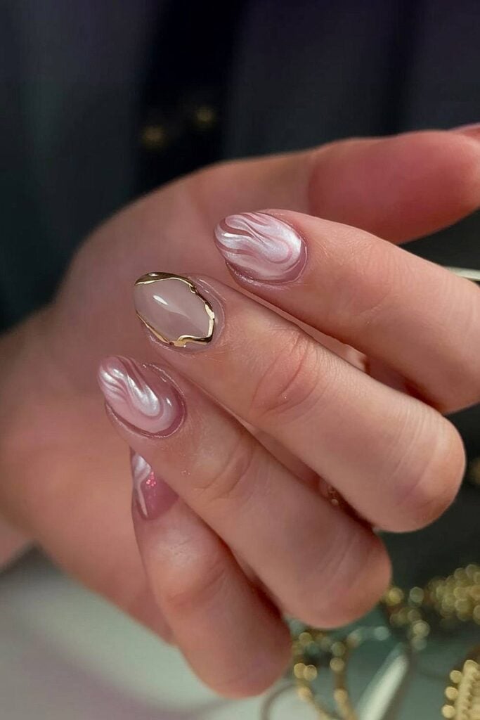 Pearlescent Swirl Gem Short Oval Pearlescent Swirl Gem Short Oval β Winter Wedding Nails