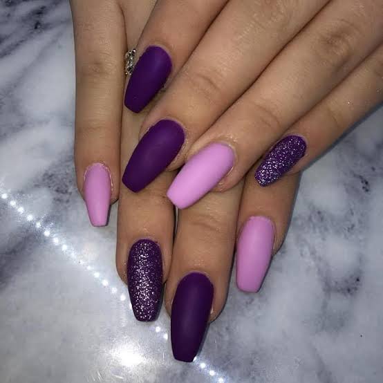Matte and Glitter Purple Coffin Matte and Glitter Purple Coffin β Winter Purple Nails