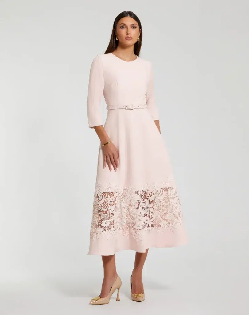 Pale Pink Lace-Hem Midi Dress Pale Pink Lace-Hem Midi Dress β Classy Winter Outfits